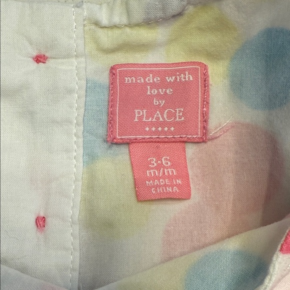 The Children’s Place Polka Dot Party Dress 3–6M Pink Yellow Blue Flower Belt - Picture 2 of 9